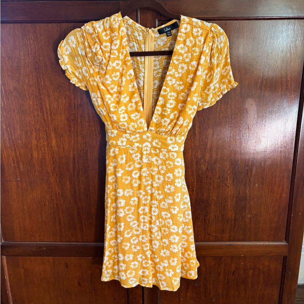 LULUS Yellow floral mini dress